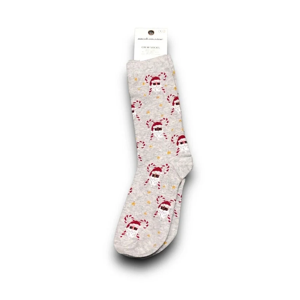 American Eagle Women's Candy Cane Santa Crew Socks